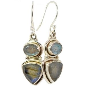 Trillion and Oval Cut Labradorite Earrings